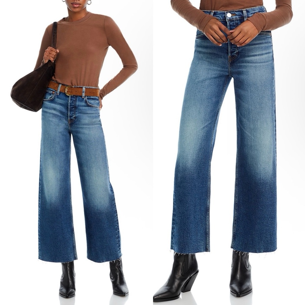 $295 Re/Done Jeans High Rise Wide Leg Crop Button Fly Azzurro Worn 1x! Size 27